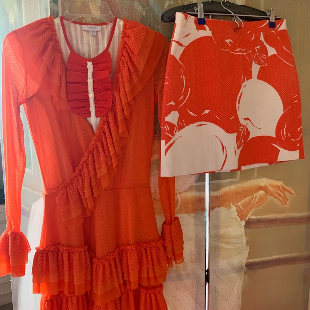 We Are HAH mesh ruffle dress, layering tank, and J Crew skirt ensemble, small